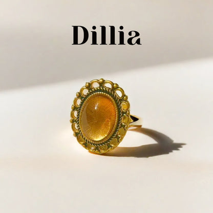 Elegant Vintage Style Gold Plated Amber Ring