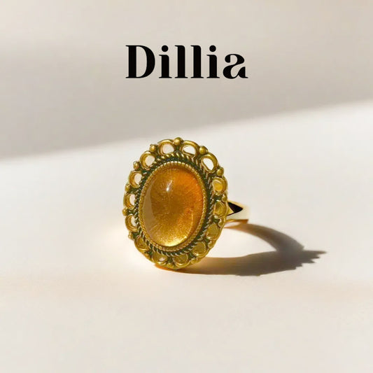 Elegant Vintage Style Gold Plated Amber Ring