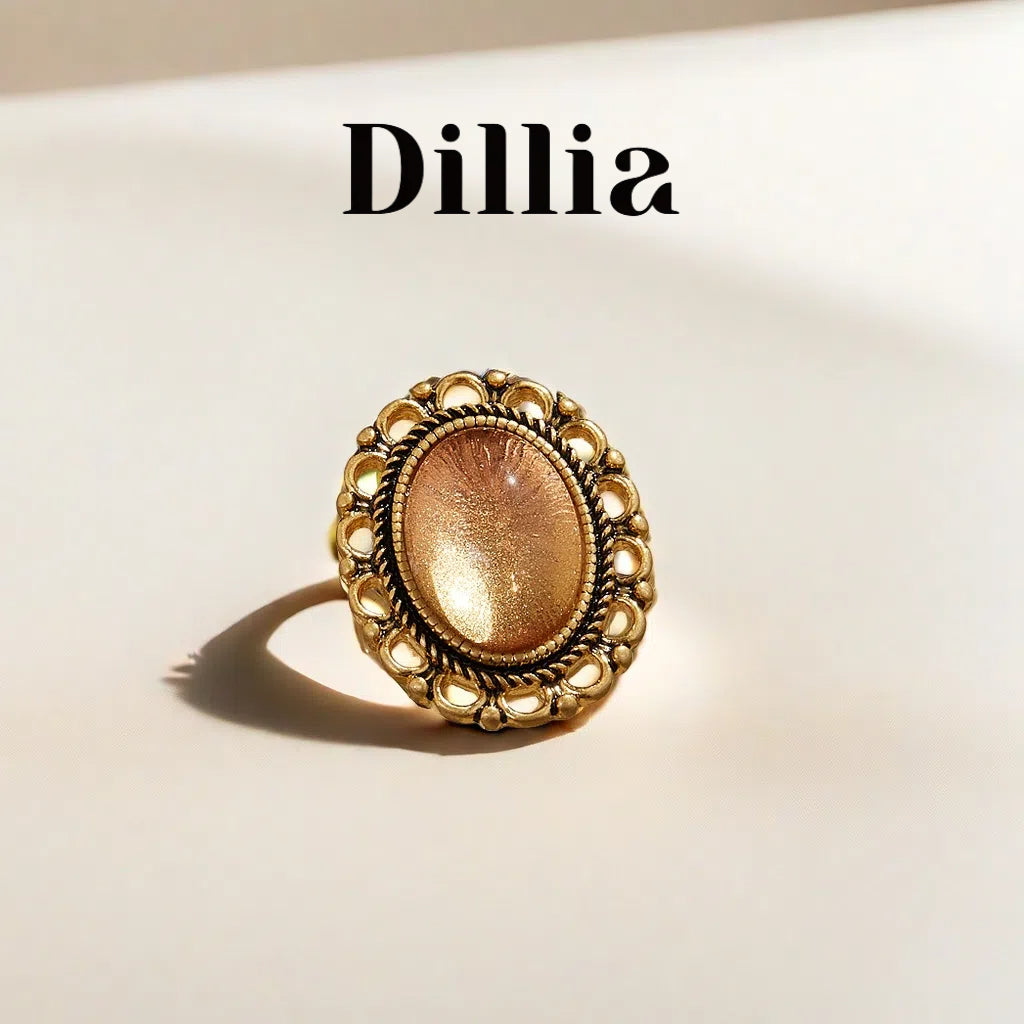 Elegant Vintage Style Gold Plated Amber Ring