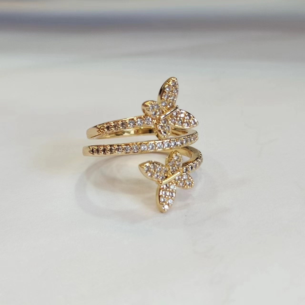 Charming Butterfly Gold Rhinestone Surround Ring