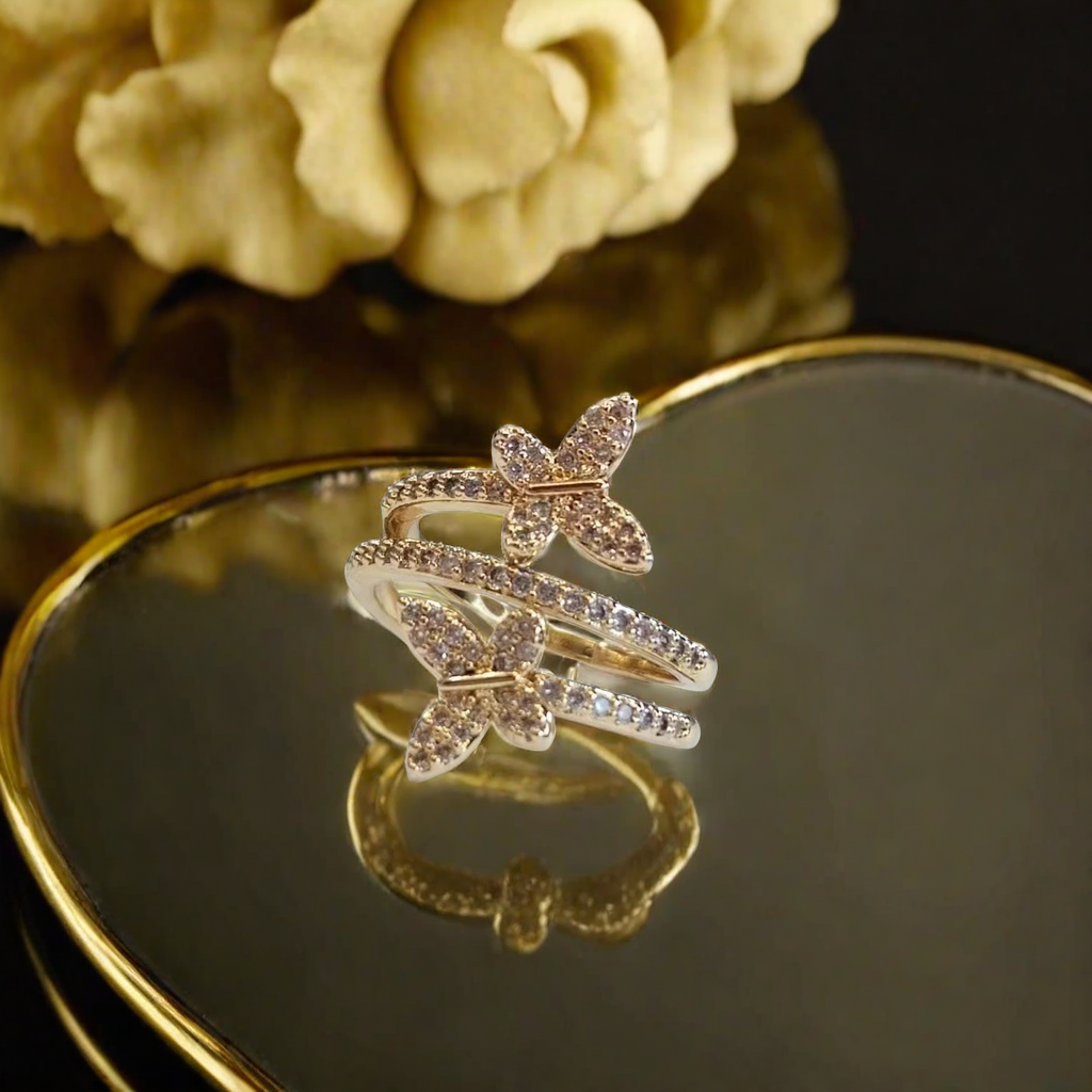 Charming Butterfly Gold Rhinestone Surround Ring