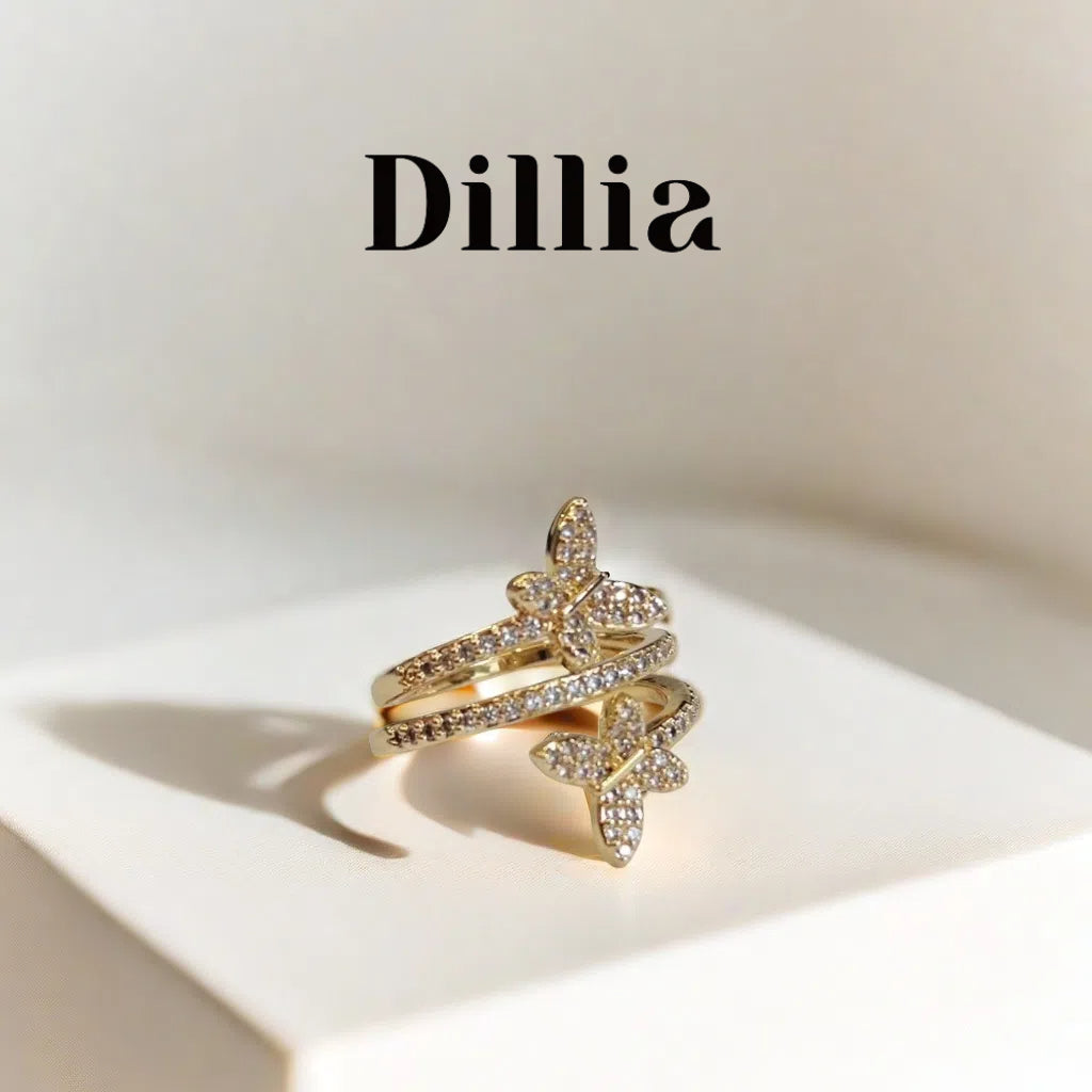 Charming Butterfly Gold Rhinestone Surround Ring