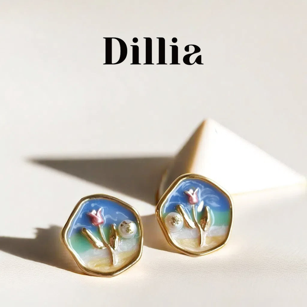 Enamel Floral Seaside Scenery Earrings
