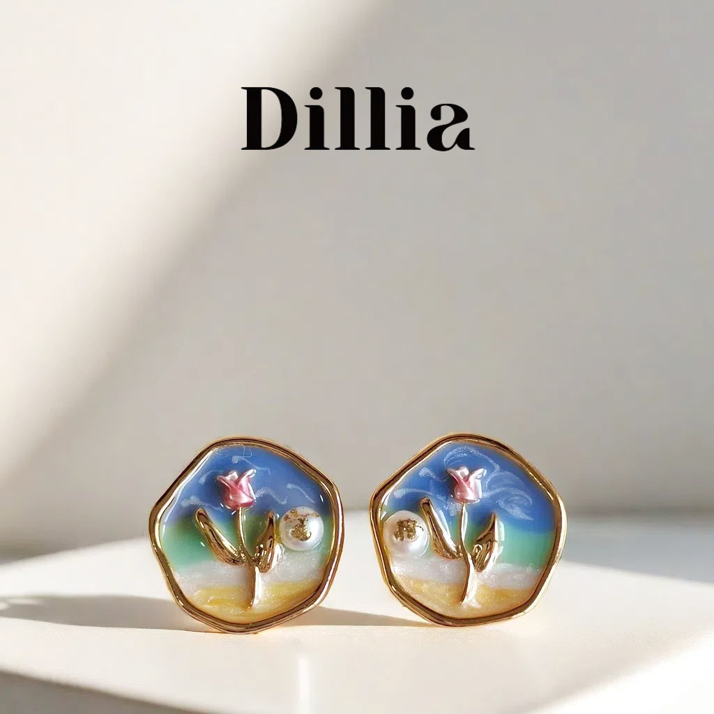 Enamel Floral Seaside Scenery Earrings