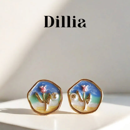 Enamel Floral Seaside Scenery Earrings