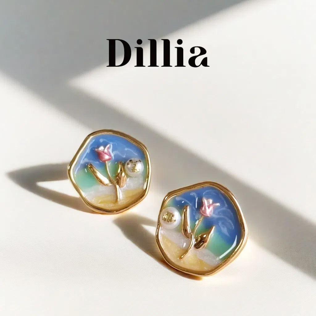 Enamel Floral Seaside Scenery Earrings