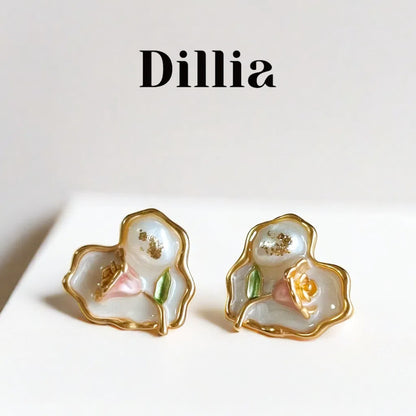 Irregular Heart-Shaped Floral Enamel Earrings