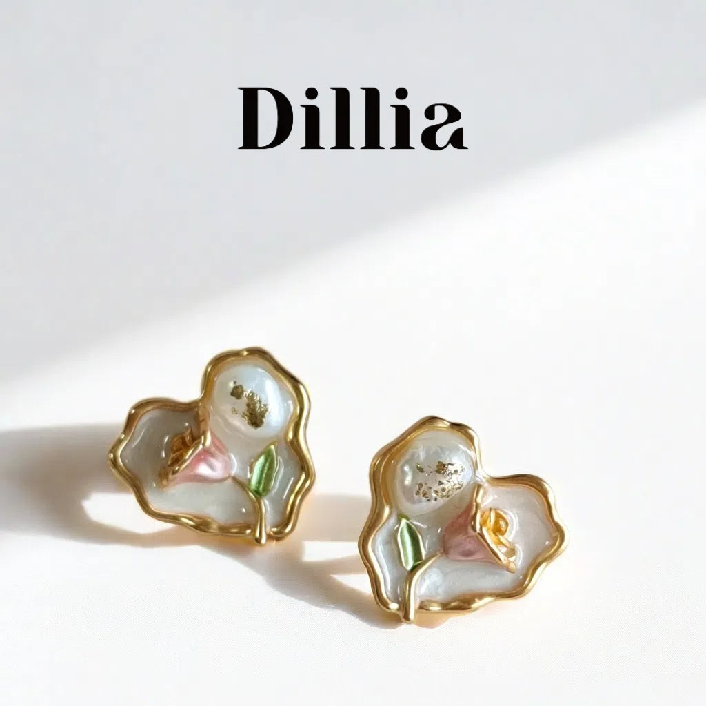 Irregular Heart-Shaped Floral Enamel Earrings