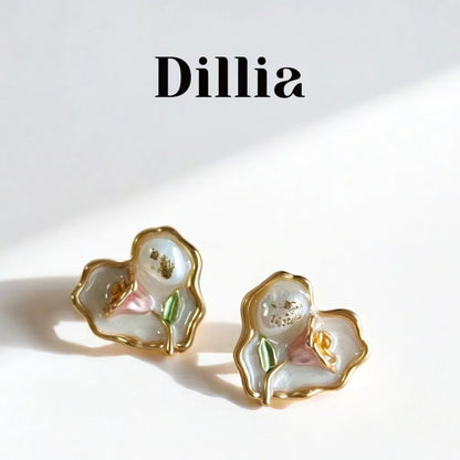 Irregular Heart-Shaped Floral Enamel Earrings