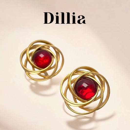 Nest-Shaped Red Glass Copper Alloy Vintage Earrings