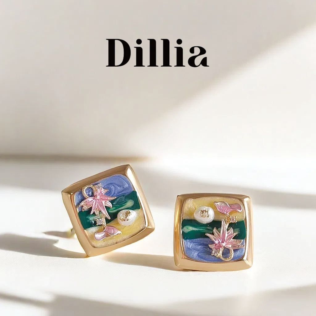 Enamel Oil Painting Landscape Earrings