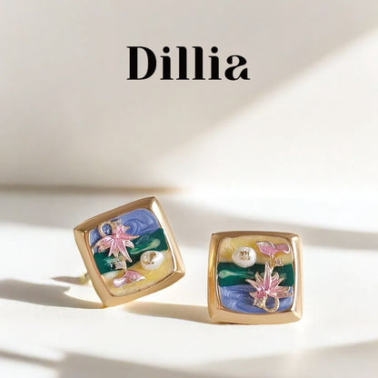 Enamel Oil Painting Landscape Earrings