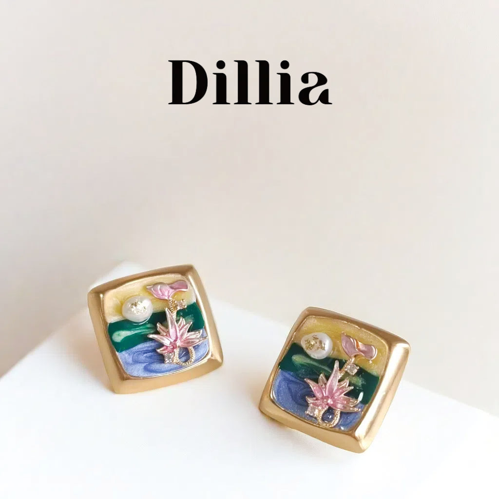 Enamel Oil Painting Landscape Earrings