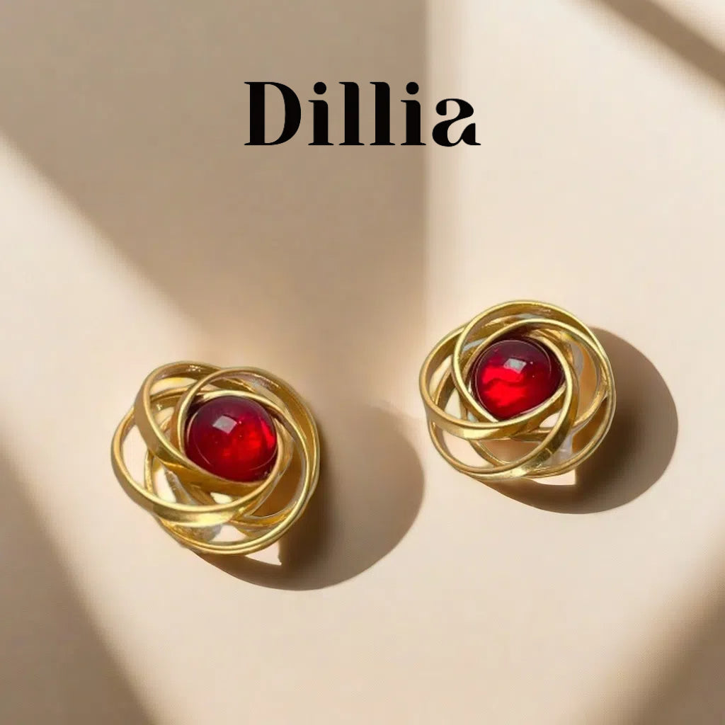 Nest-Shaped Red Glass Copper Alloy Vintage Earrings