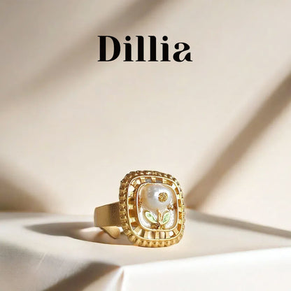 Elegant Enamel Pearl Openwork Floral Ring
