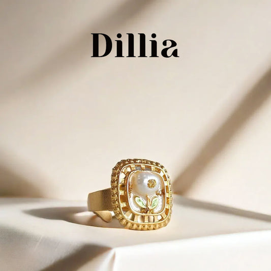 Elegant Enamel Pearl Openwork Floral Ring