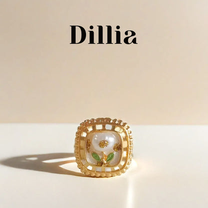 Elegant Enamel Pearl Openwork Floral Ring