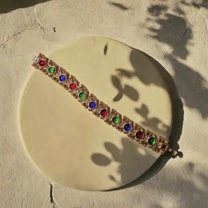 Retro Multi-Color Glaze Stone Hollow Bracelet