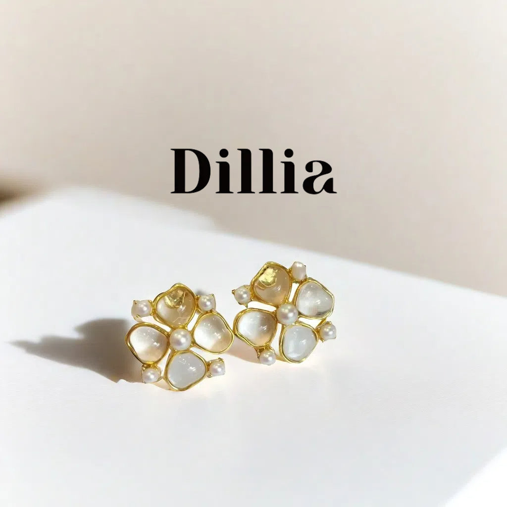 Radiant Pearl and Glaze Stone Floral Earrings