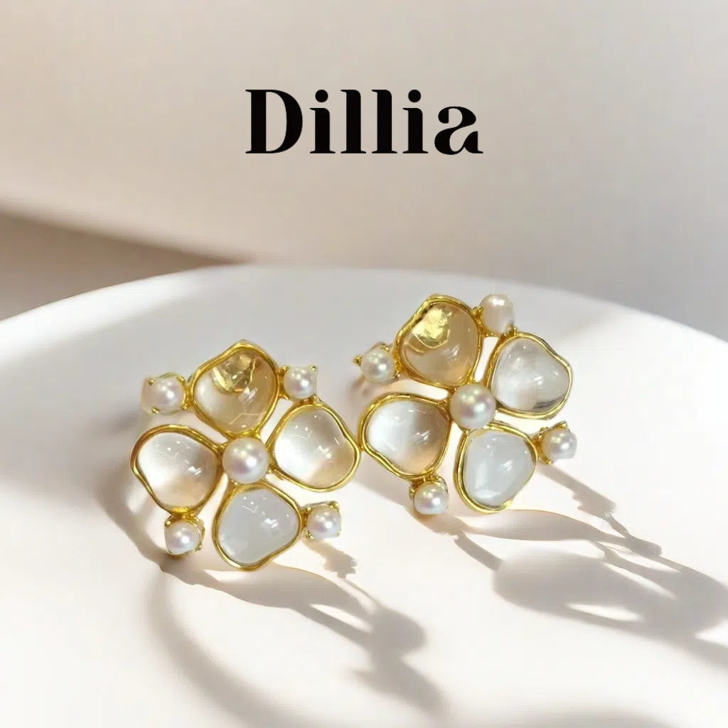 Radiant Pearl and Glaze Stone Floral Earrings