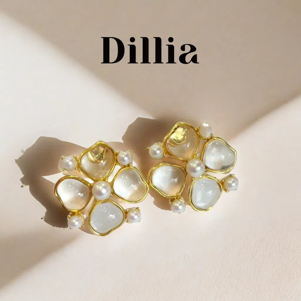 Radiant Pearl and Glaze Stone Floral Earrings