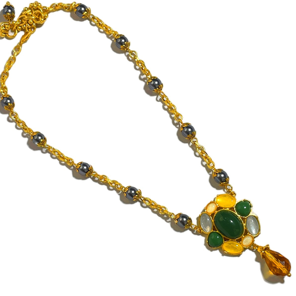 Colorful Flower Shape Amber Pendant Necklace