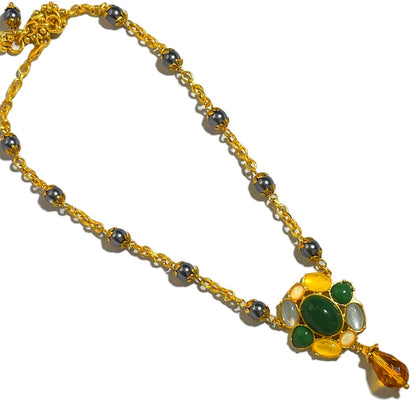 Colorful Flower Shape Amber Pendant Necklace