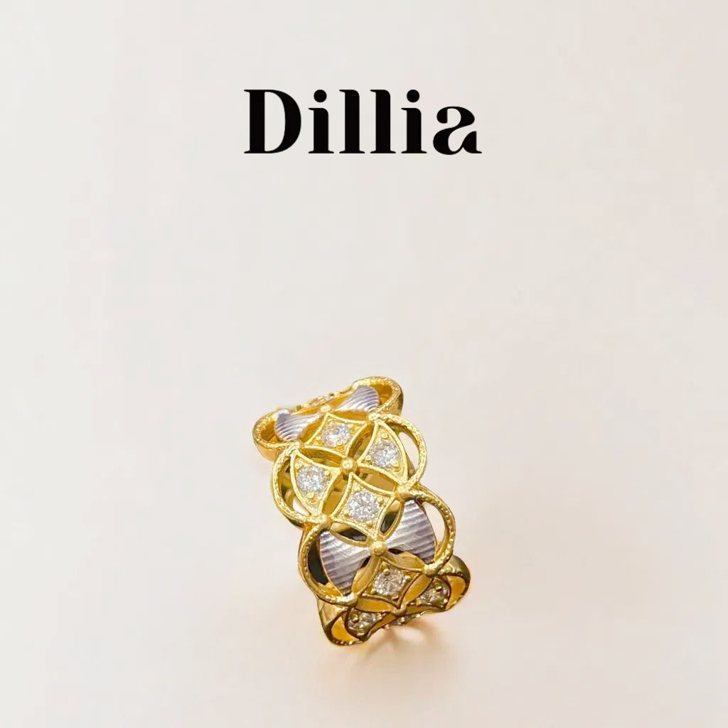 Shell Ziron Embellished Golden Open Ring