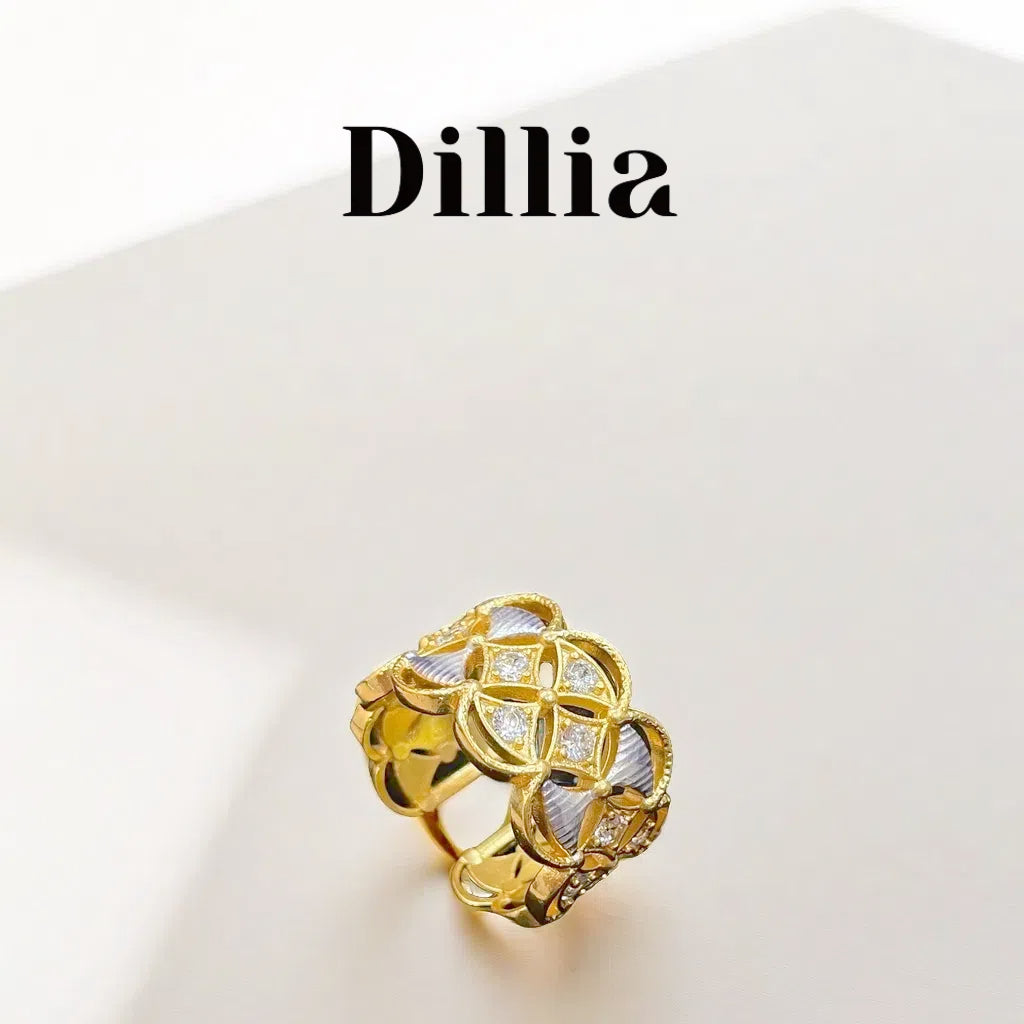 Shell Ziron Embellished Golden Open Ring