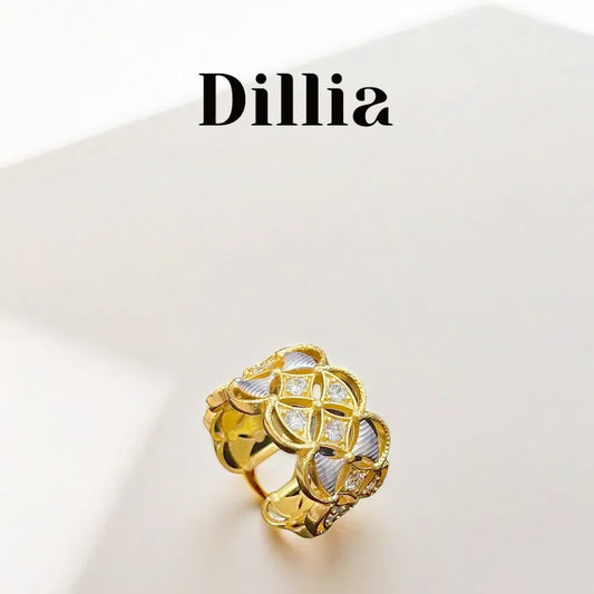 Shell Ziron Embellished Golden Open Ring