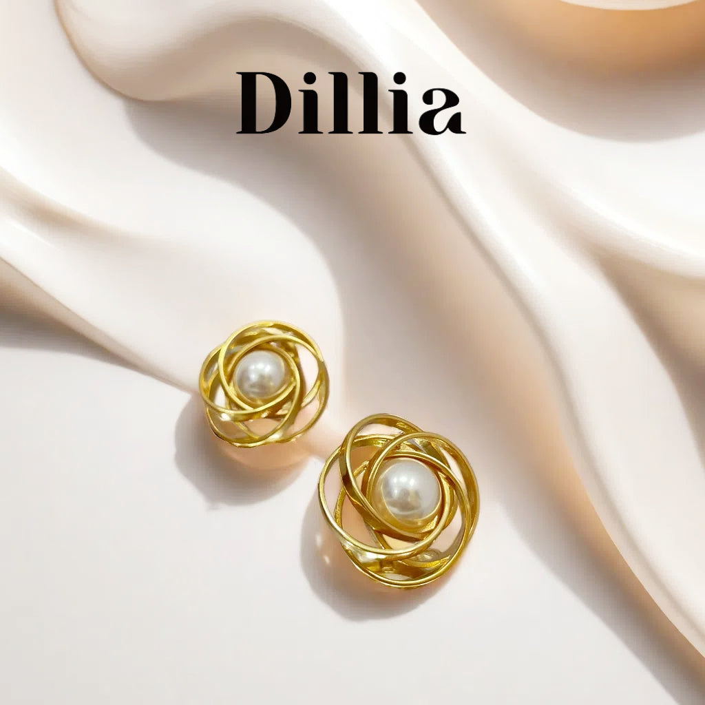 Elegant Gold-Plated Pearl Twist Stud Earrings