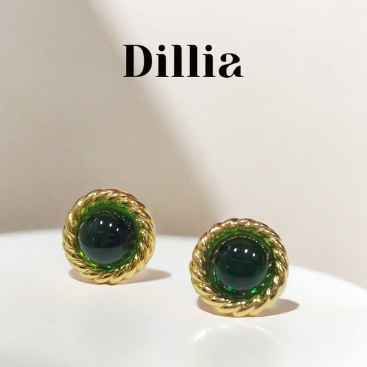 Classic Green Crystal Twist Stud Earrings