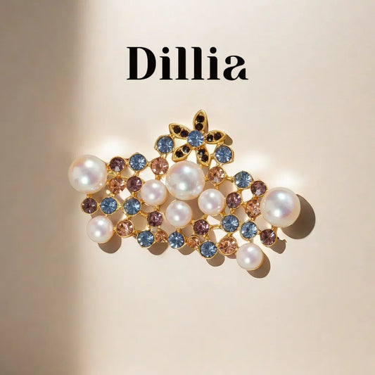 Floral Pearl and Colorful Rhinestones Gold-Plated Brooch