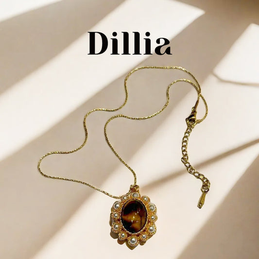 Vintage Pearl and Tiger Eye Pendant Necklace