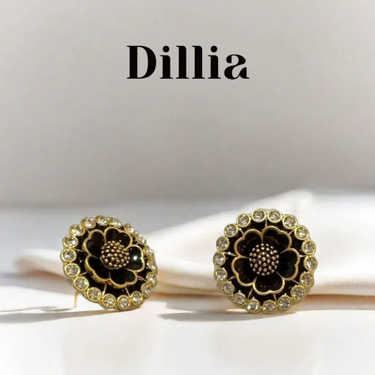 Elegant Black Enamel Flower Stud Earrings