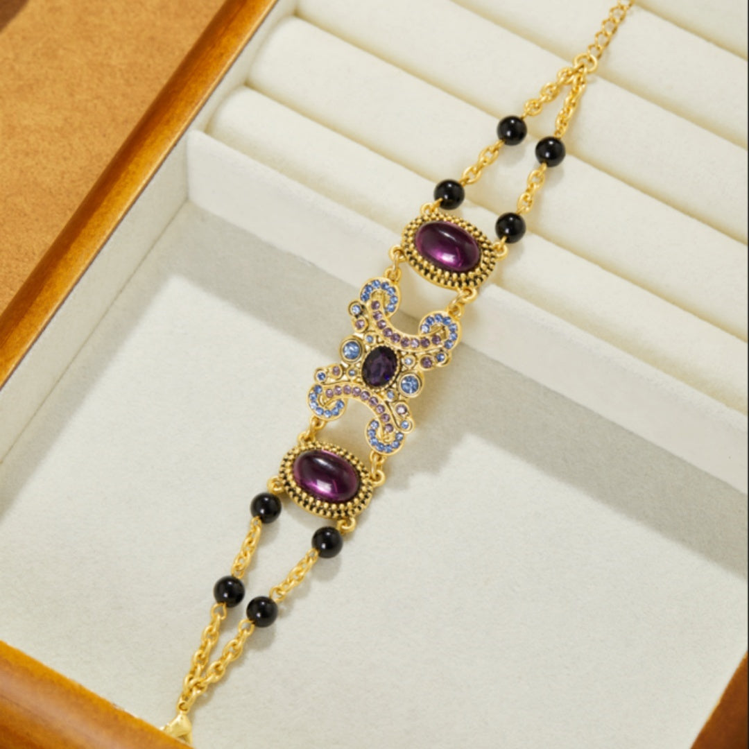 Regal Purple Glaze Stone Golden Bracelet