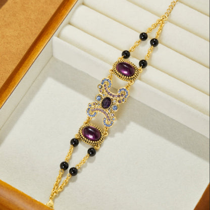 Regal Purple Glaze Stone Golden Bracelet