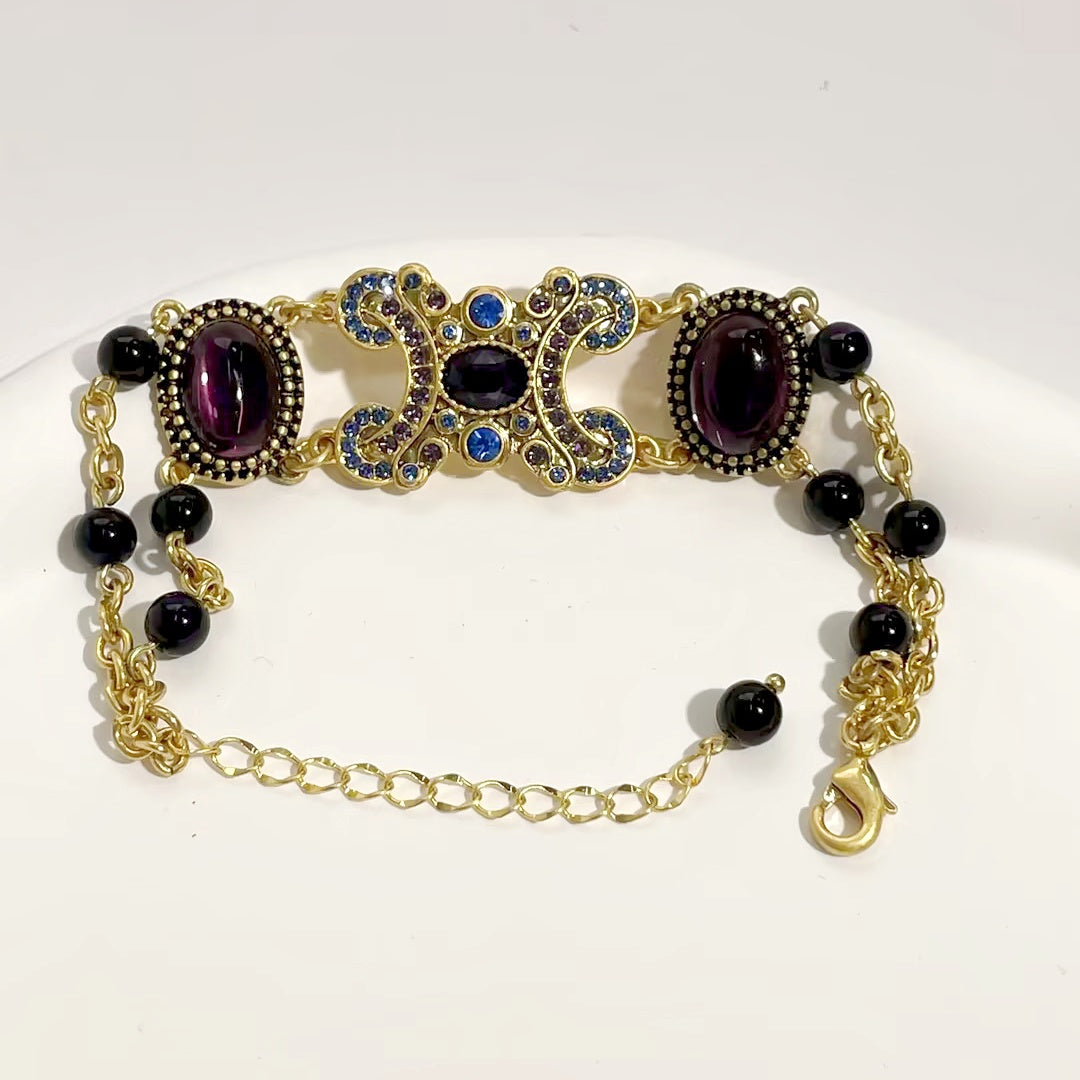 Regal Purple Glaze Stone Golden Bracelet