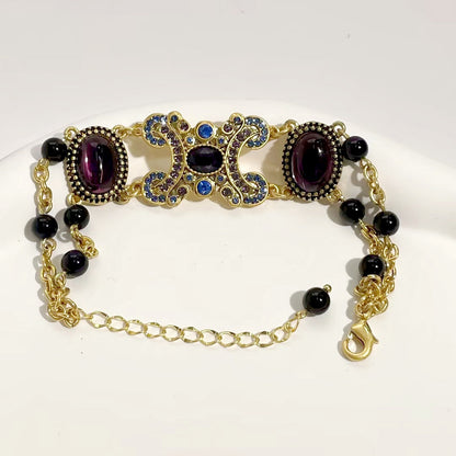 Regal Purple Glaze Stone Golden Bracelet