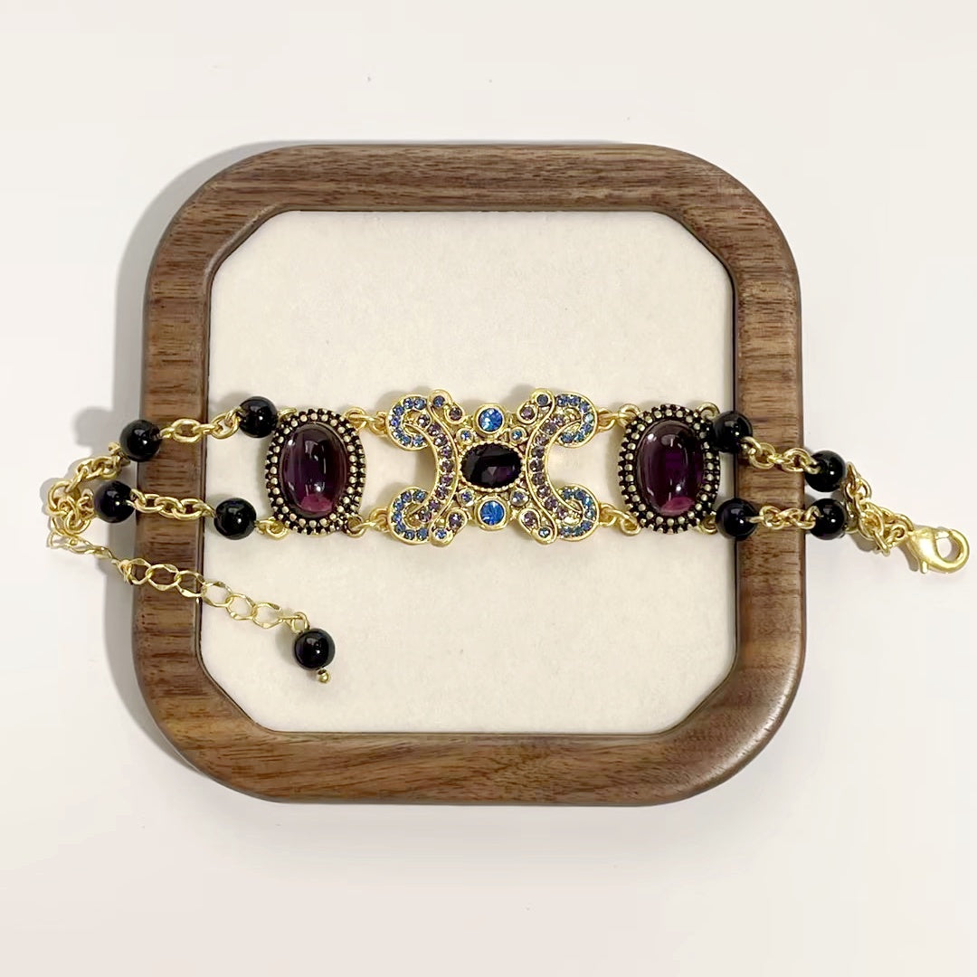 Regal Purple Glaze Stone Golden Bracelet