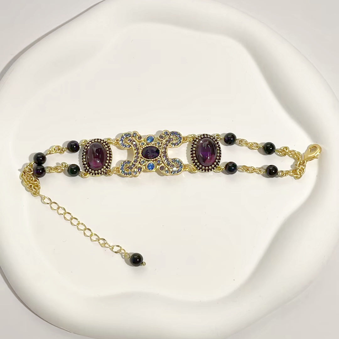 Regal Purple Glaze Stone Golden Bracelet