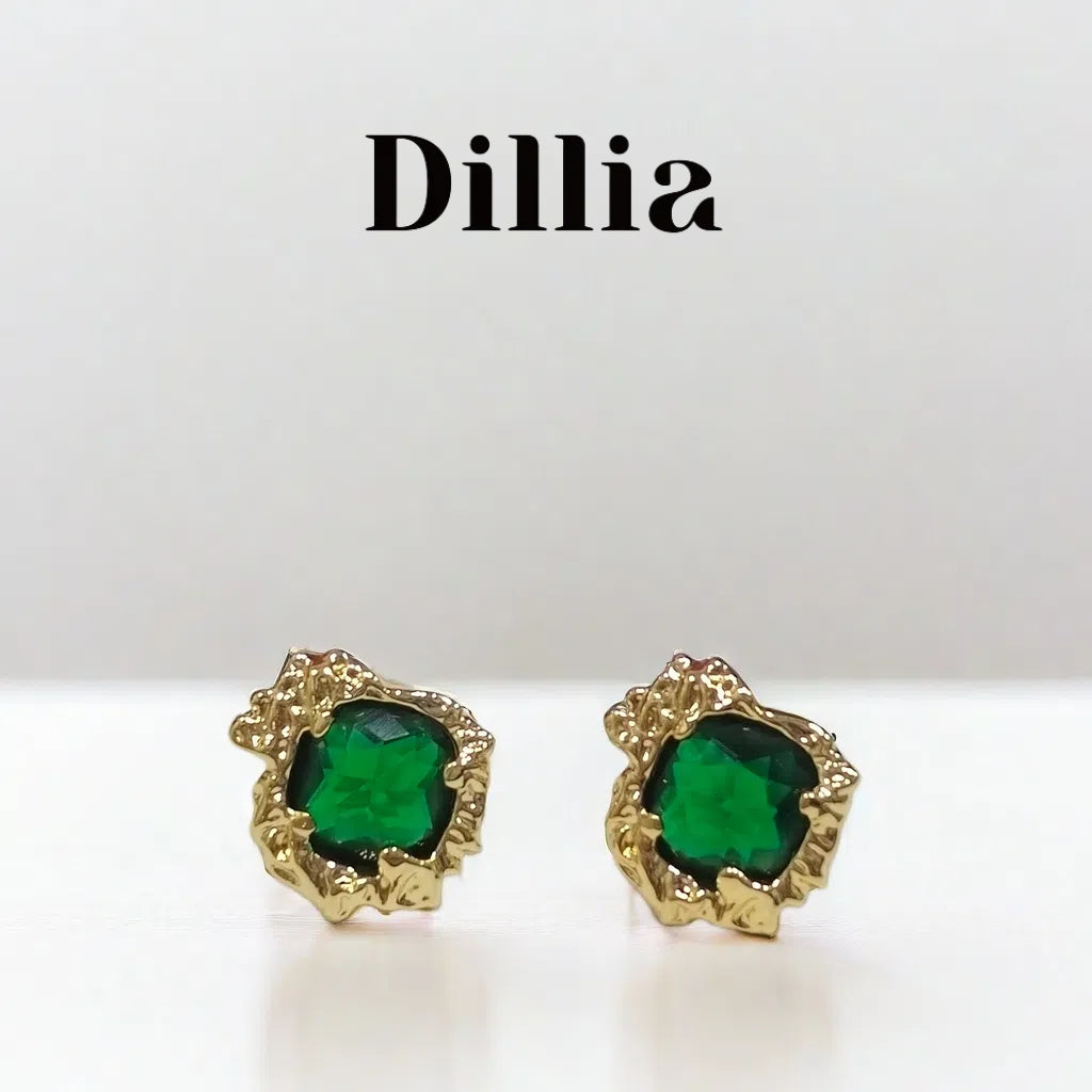 Exquisite Green Glaze Stone Gold-Plated Earrings