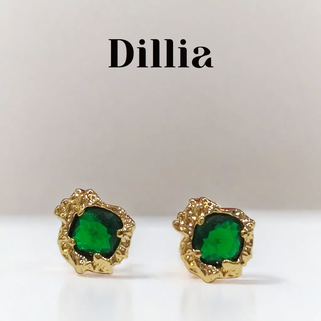 Exquisite Green Glaze Stone Gold-Plated Earrings
