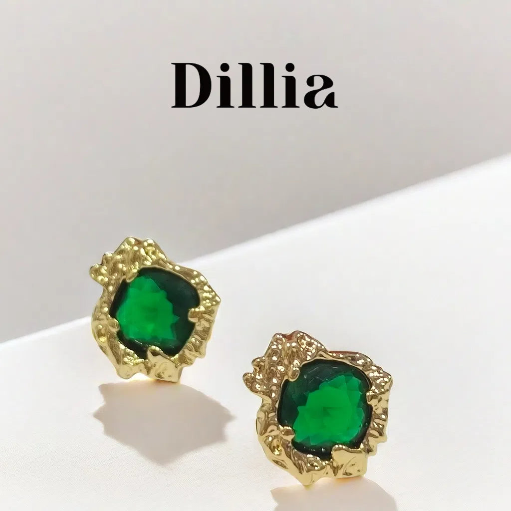 Exquisite Green Glaze Stone Gold-Plated Earrings