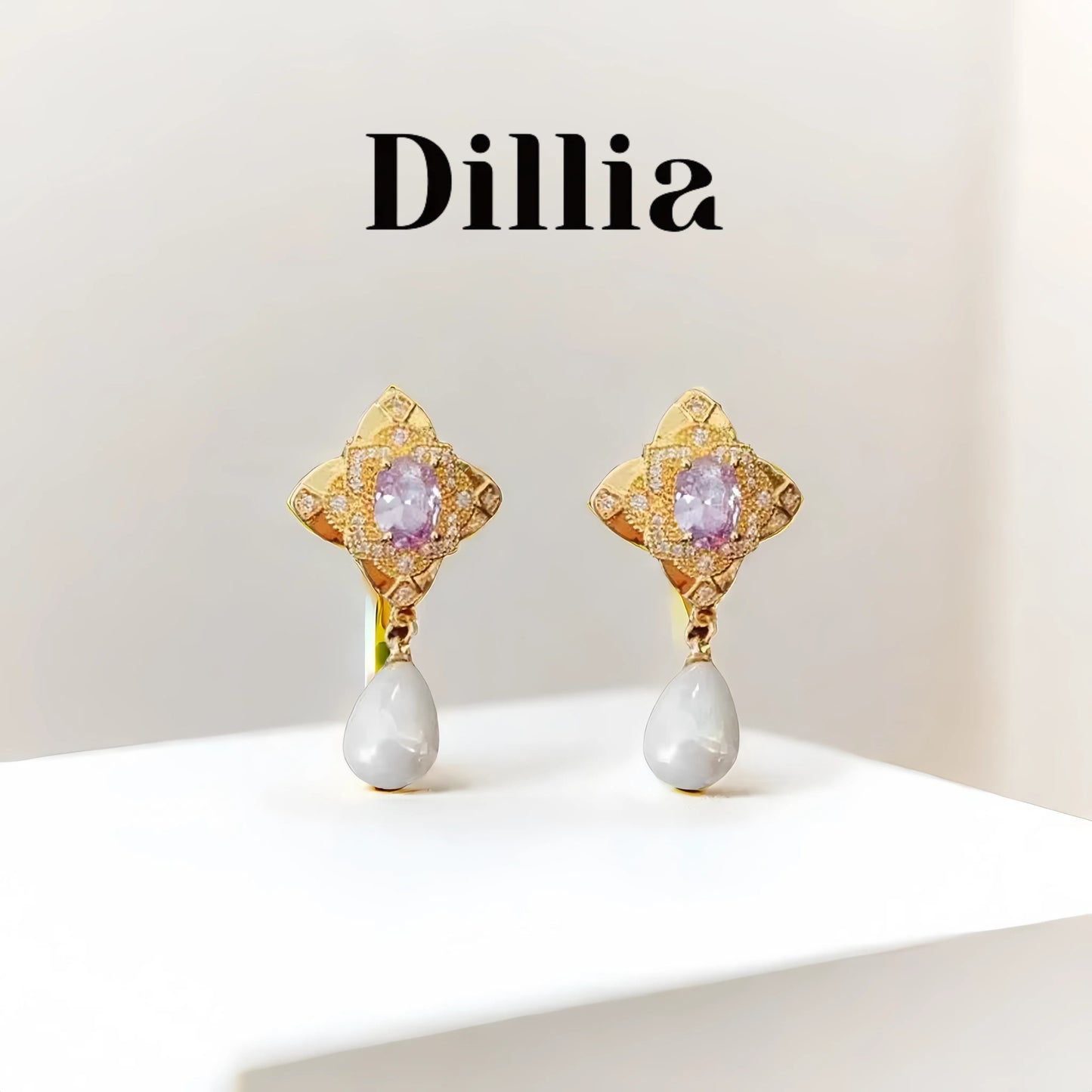 Luxurious Lavender Glaze Stone Pearl Drop Earrings