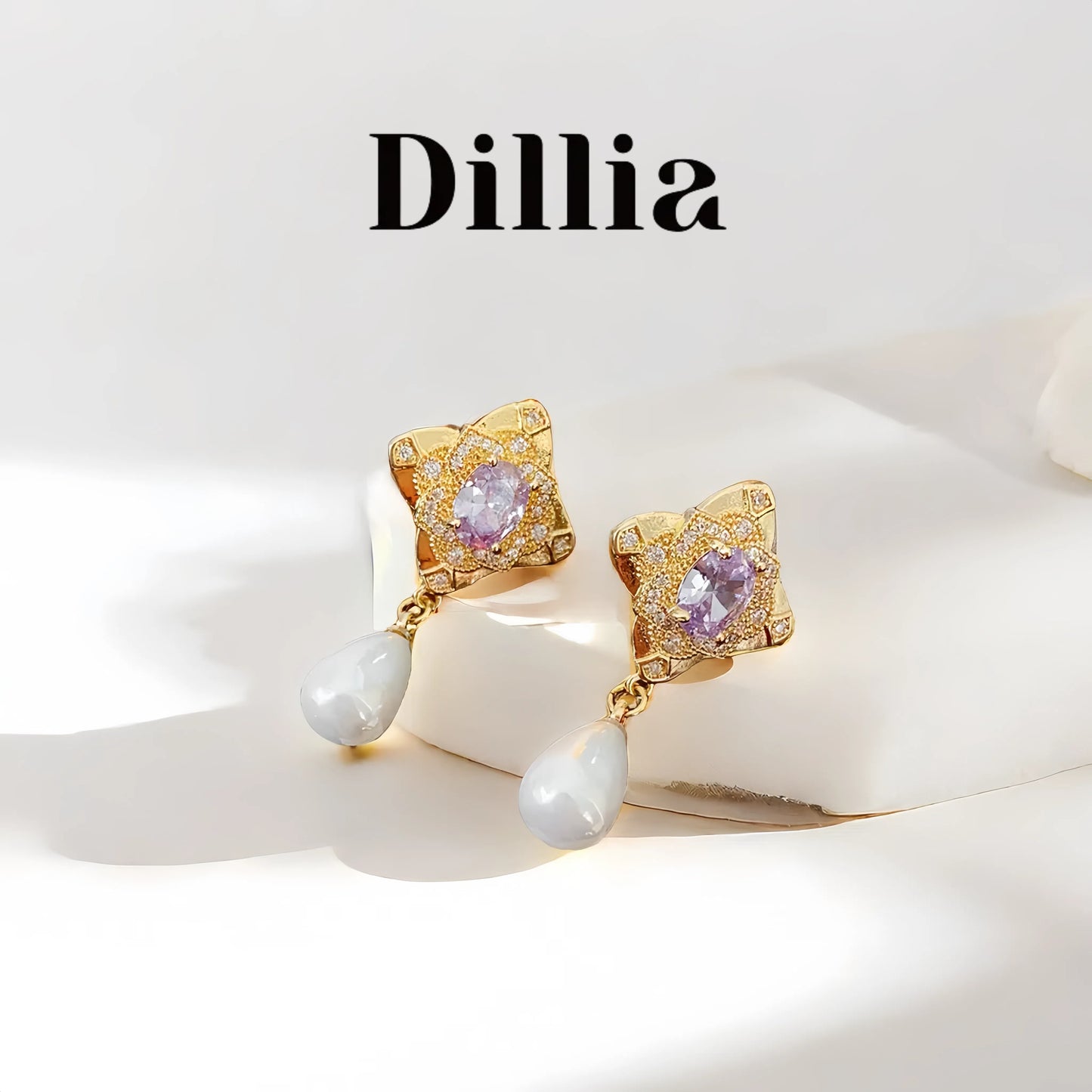Luxurious Lavender Glaze Stone Pearl Drop Earrings