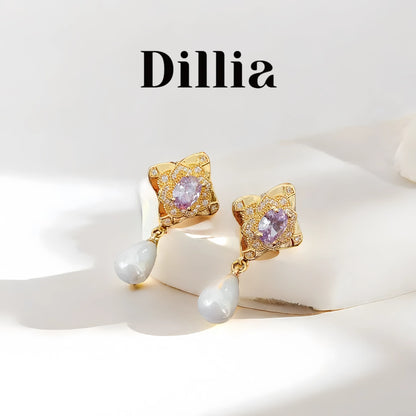 Luxurious Lavender Glaze Stone Pearl Drop Earrings