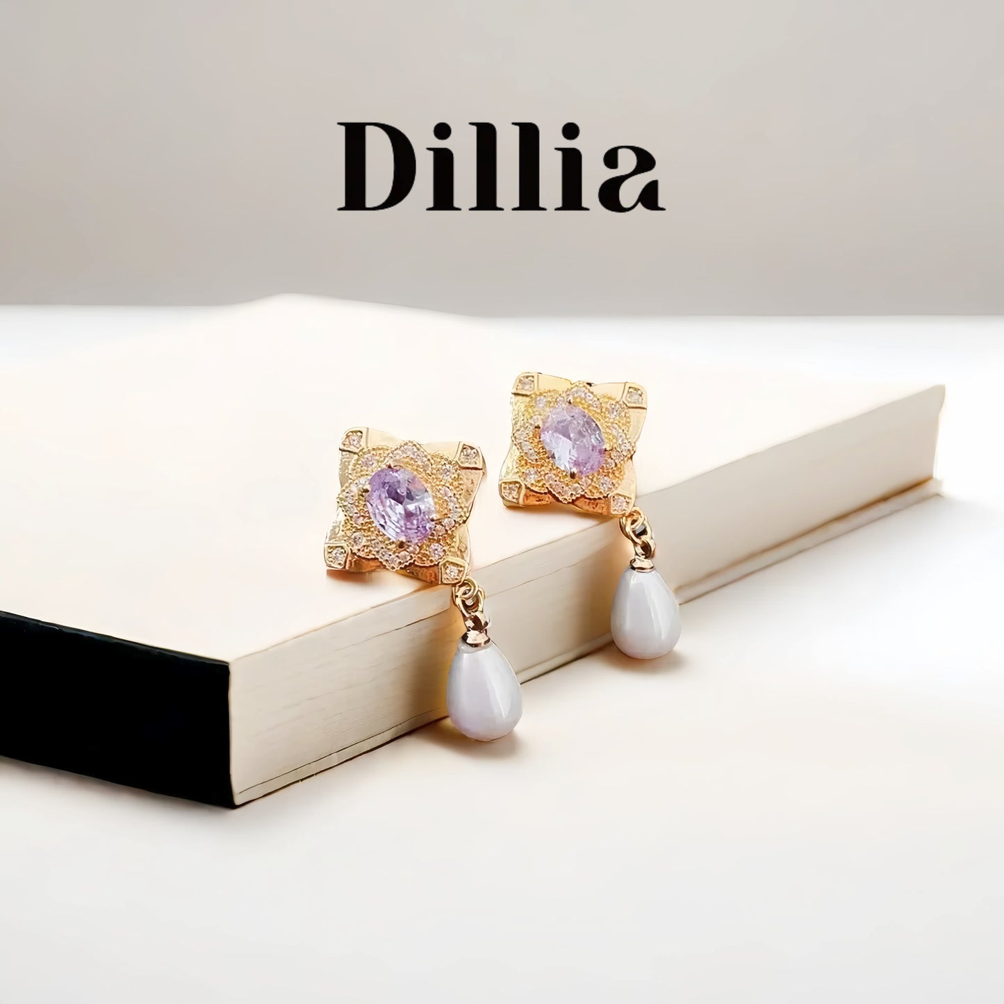 Luxurious Lavender Glaze Stone Pearl Drop Earrings