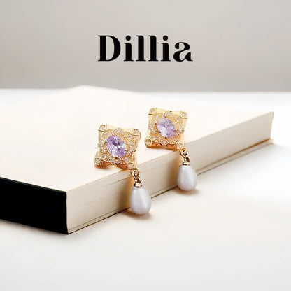 Luxurious Lavender Glaze Stone Pearl Drop Earrings