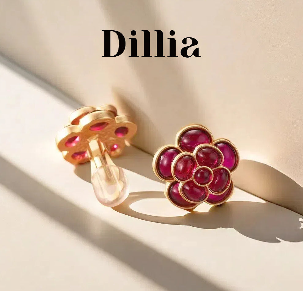 【Best Seller】Plum-Colored Flower Ear Clip And Necklace Vintage Jewelry Set